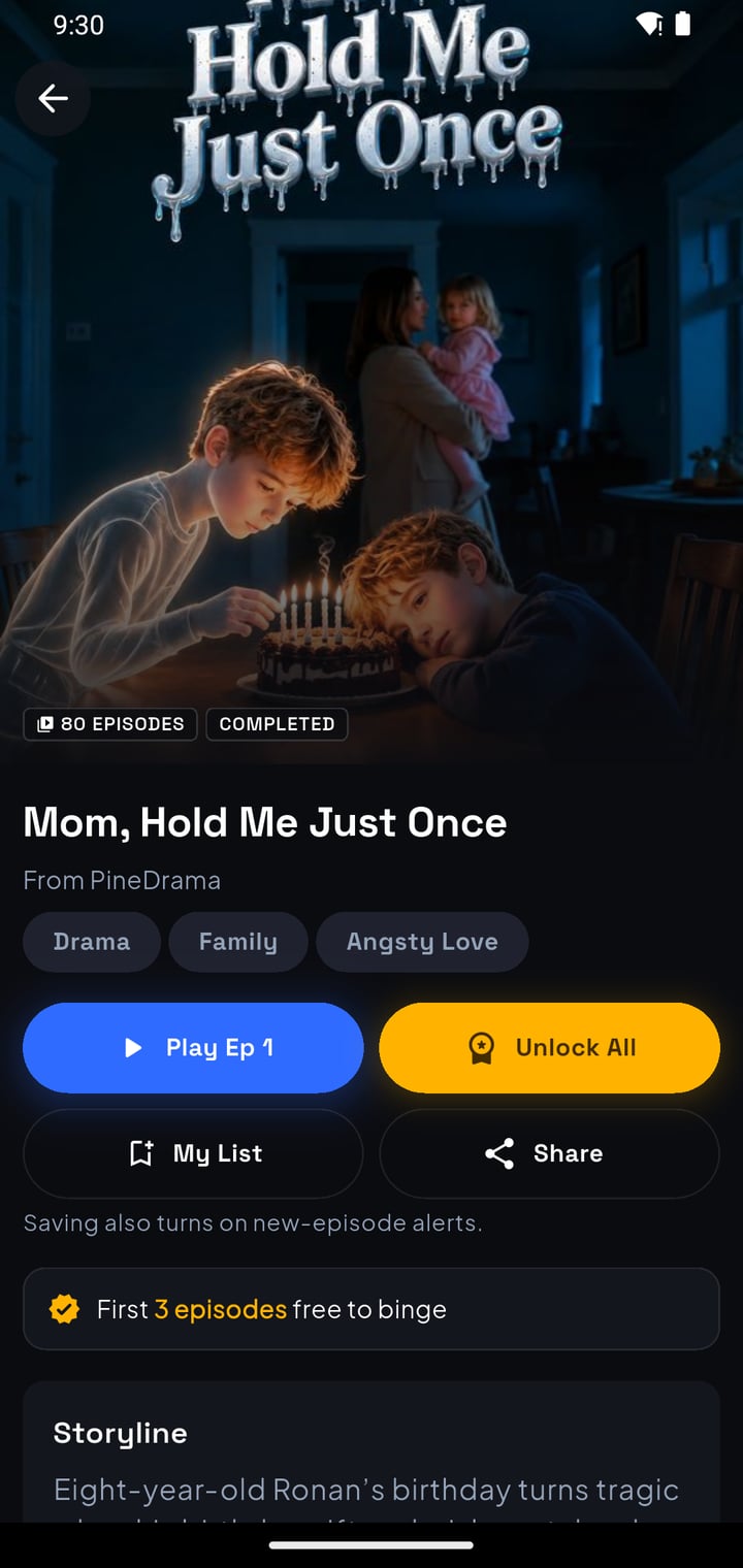 A series page, with the free episodes marked